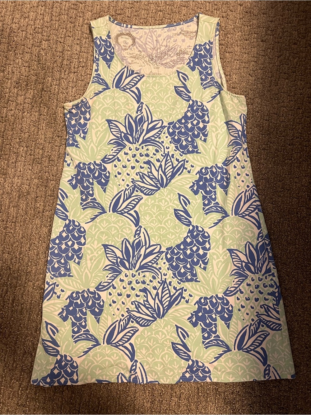 Girls' Sleeveless Pineapple Print Dress in Blue & Mint